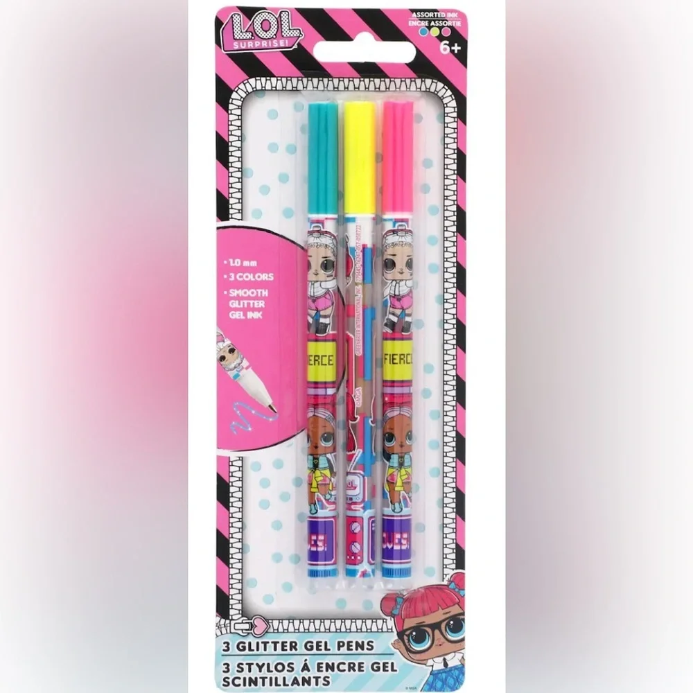 9 glitter gel pens- 3 LOL Surprise, 3 Disney Mickey Mouse, 3 Disney Princess new